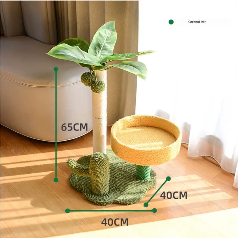 Cat Tree with Faux Leaves Sisal Scratching Post Cozy Bed and Playful Toy - Pet Care > Cat Supplies > Cat Furniture