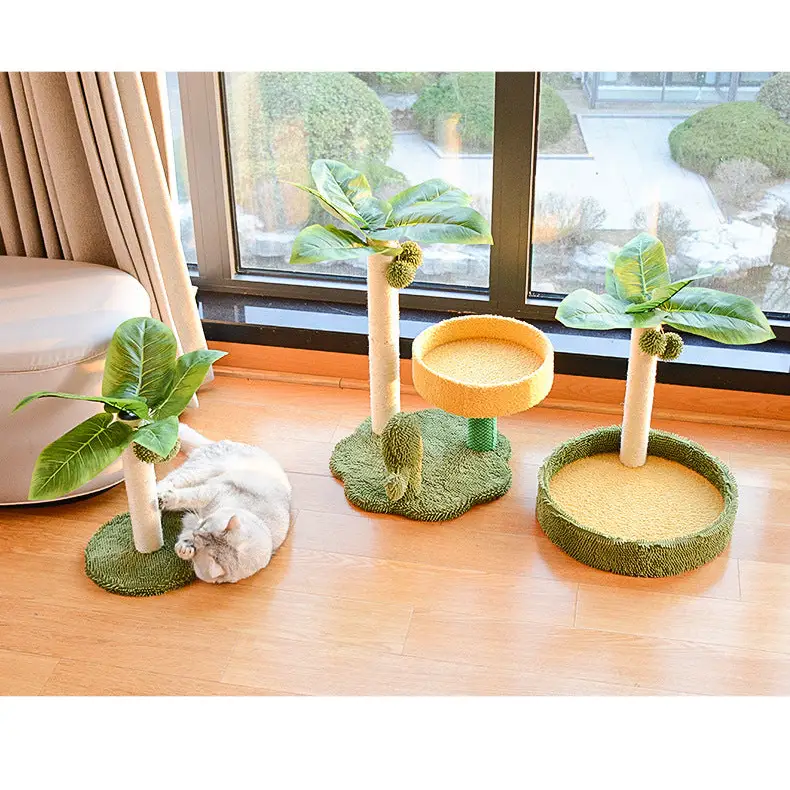 Cat Tree with Faux Leaves Sisal Scratching Post Cozy Bed and Playful Toy - Pet Care > Cat Supplies > Cat Furniture
