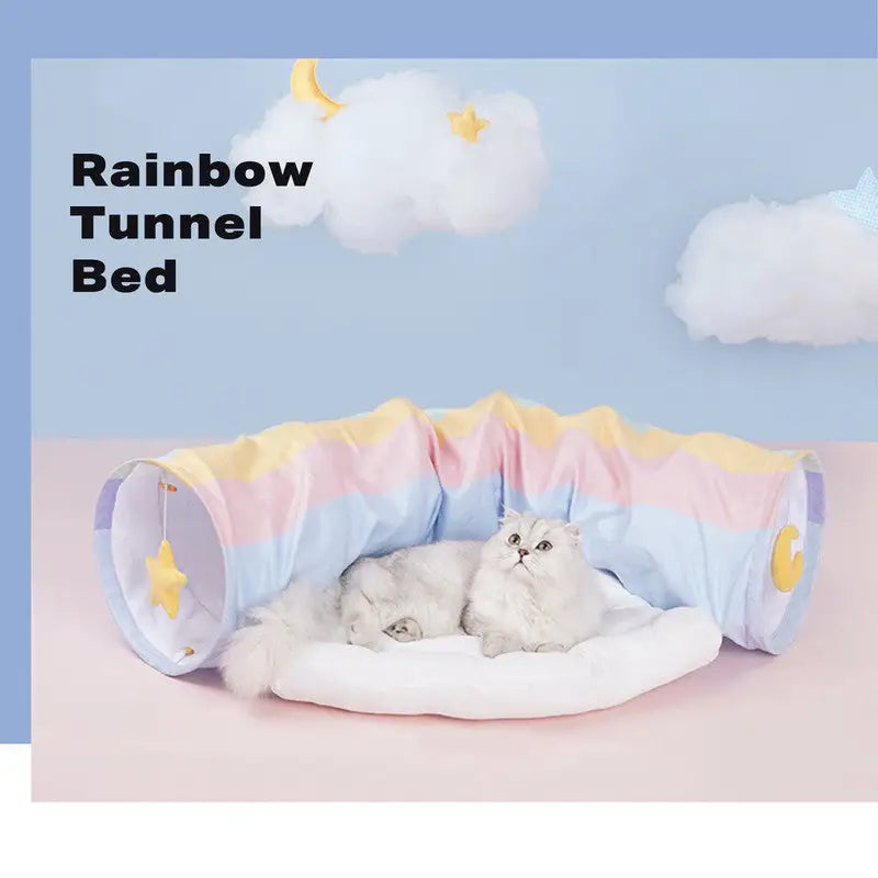 Cat Tunnel Sleep Bed 2-in-1 Collapsible Cat Tunnel Tubes Toys with Removable Mat - Pet Care > Cat Supplies > Cat Litter