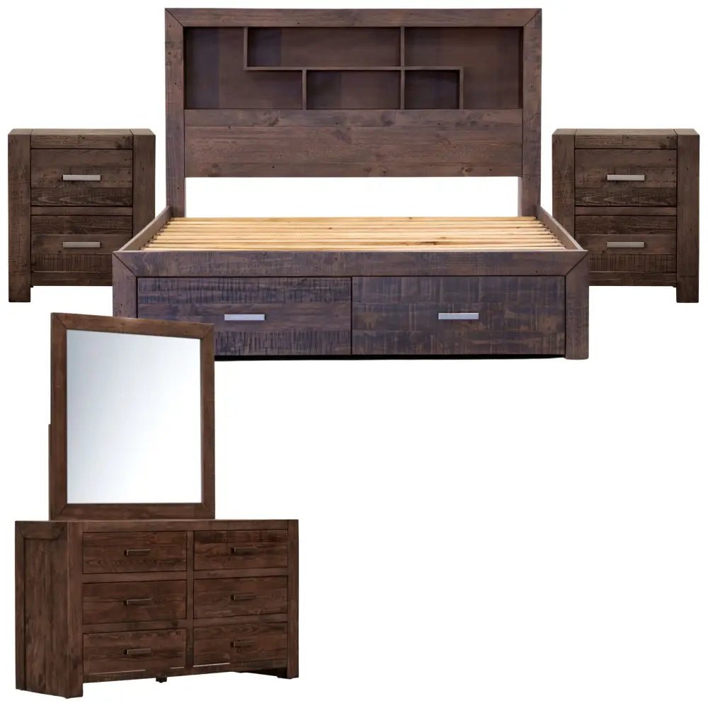 Catmint 5pc Queen Bed Suite Bedside Dresser Bedroom Furniture Package Grey Stone - Furniture > Bedroom > Bedside Tables