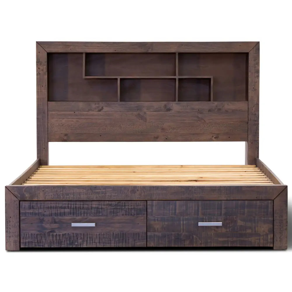 Catmint Bed Frame Queen Size Wood Mattress Base With Storage Drawers Grey Stone - Furniture > Bedroom > Beds & Bed