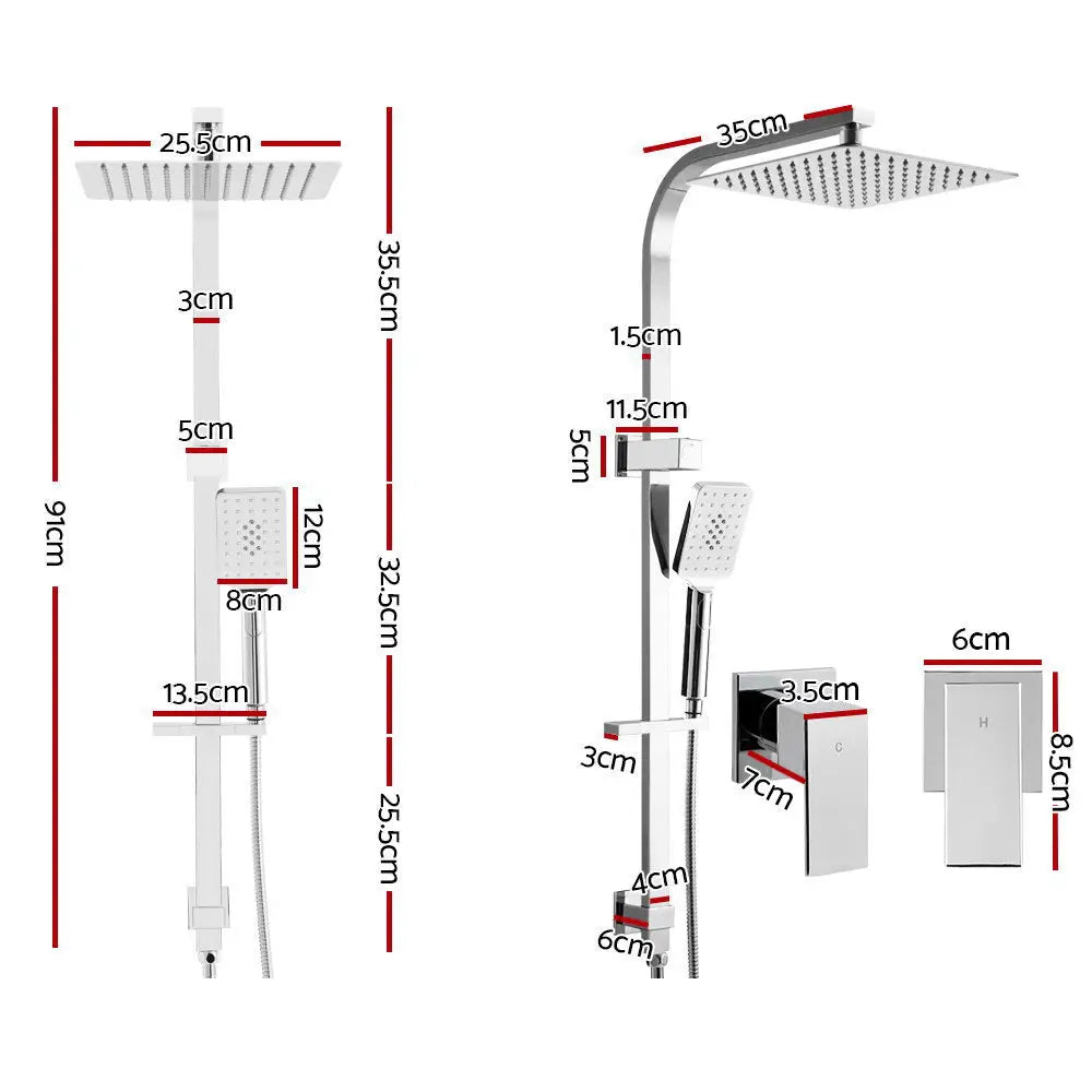 Cefito 10’’ Rain Shower Head Set Handheld Square High Pressure Twins Tap Chrome - Home & Garden > Bathroom