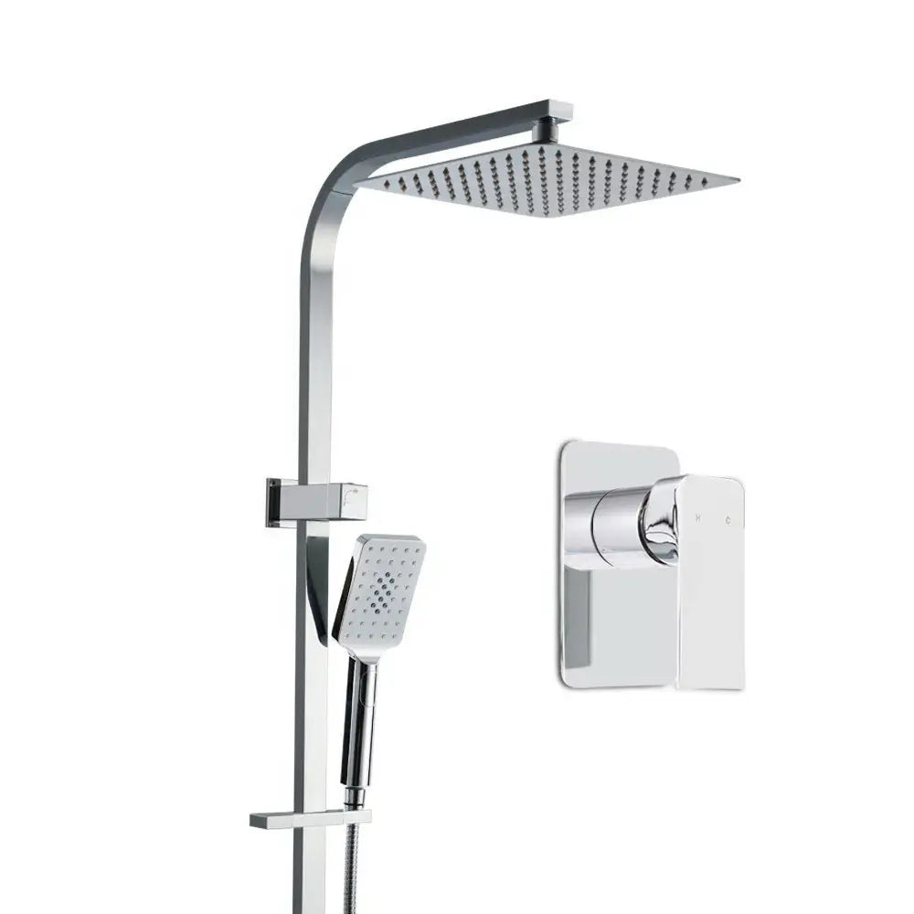 Cefito 10’’ Rain Shower Head Set Handheld Square High Pressure Mixer Tap Chrome - Home & Garden > Bathroom