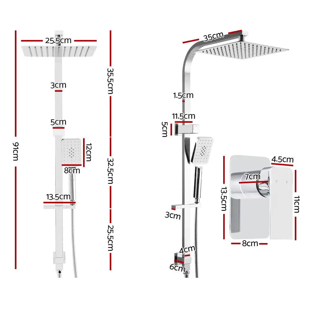 Cefito 10’’ Rain Shower Head Set Handheld Square High Pressure Mixer Tap Chrome - Home & Garden > Bathroom