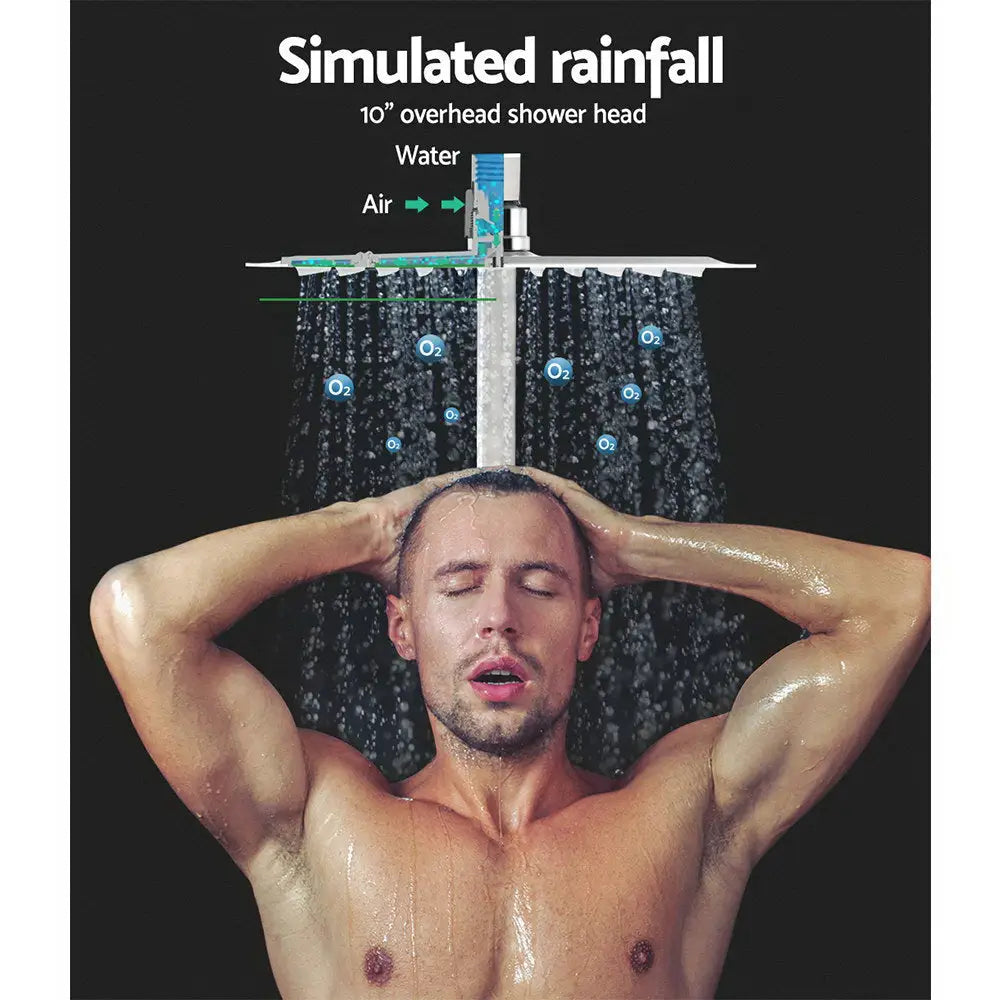 Cefito 10’’ Rain Shower Head Set Handheld Square High Pressure Twins Tap Chrome - Home & Garden > Bathroom