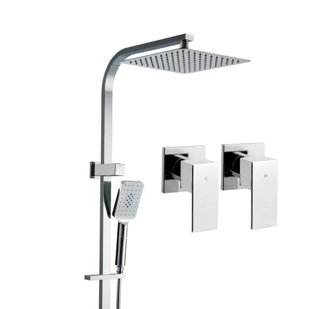 Cefito 10’’ Rain Shower Head Set Handheld Square High Pressure Twins Tap Chrome - Home & Garden > Bathroom
