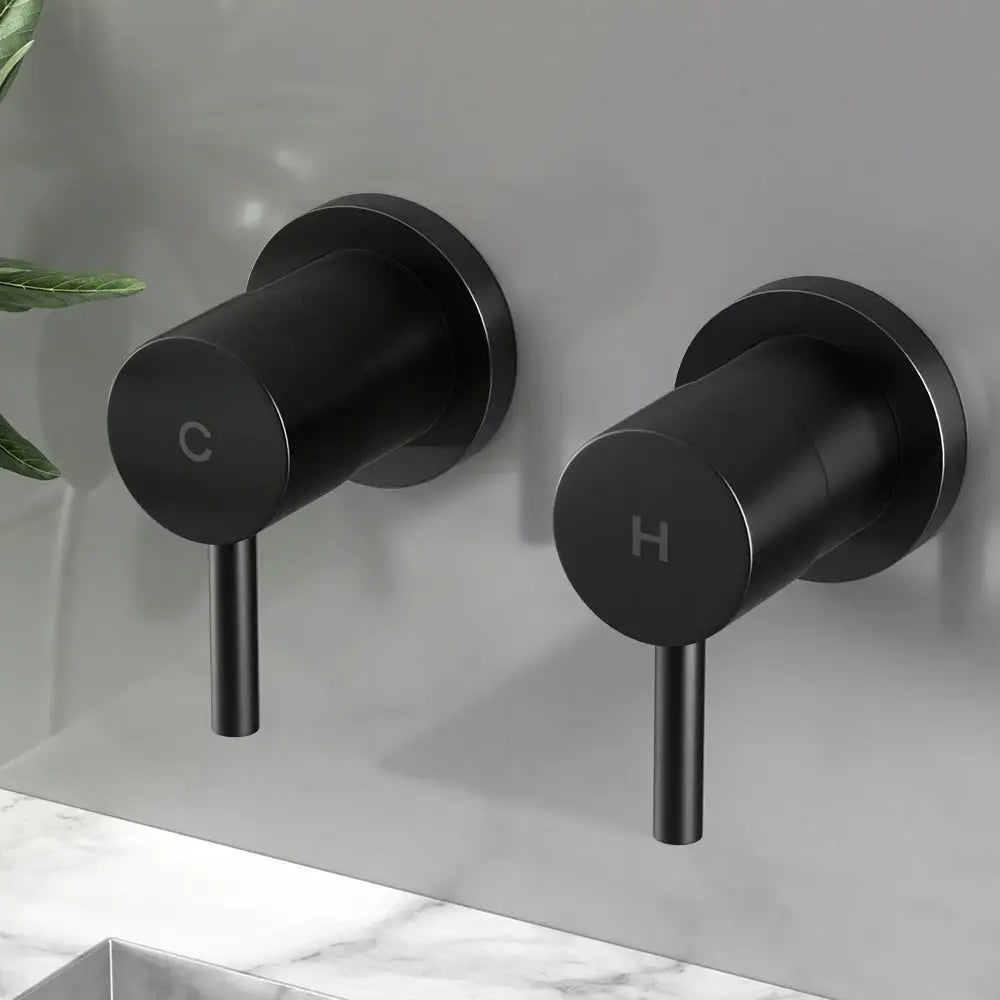 Cefito Basin Twin Tap Wall Round Brass Faucet Shower Bathtub Black - Home & Garden > Bathroom Accessories > Shower