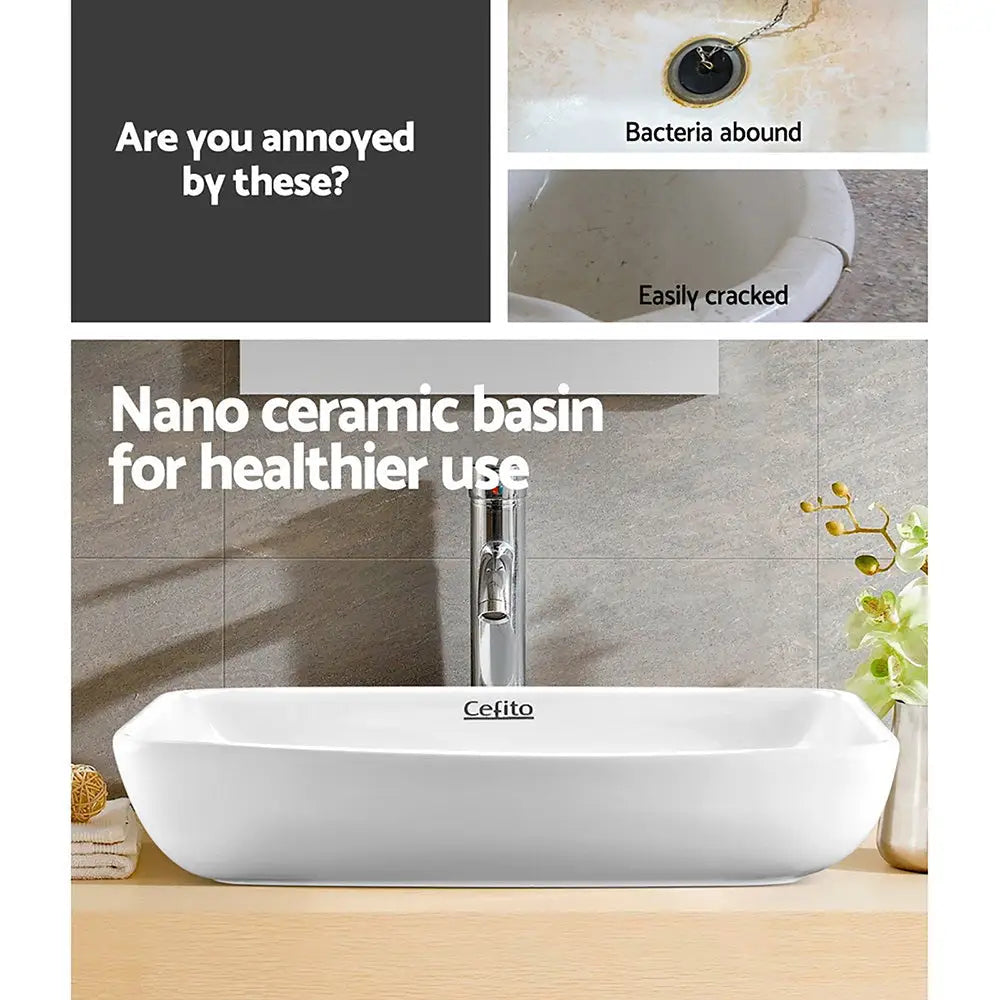 Cefito Bathroom Basin Ceramic Vanity Sink Hand Wash Bowl 60x38cm - Furniture > Bathroom > Sinks