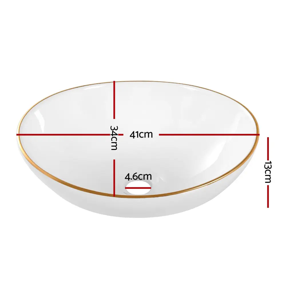 Cefito Bathroom Basin Ceramic Vanity Sink Hand Wash Bowl Gold Line 41x34cm - Furniture > Bathroom > Sinks