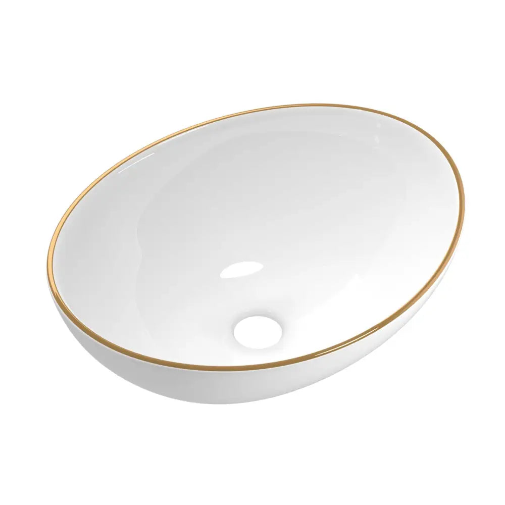 Cefito Bathroom Basin Ceramic Vanity Sink Hand Wash Bowl Gold Line 41x34cm - Furniture > Bathroom > Sinks