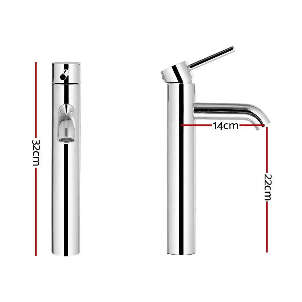Cefito Bathroom Basin Mixer Tap Round Tall Faucet Vanity Laundry Chrome - Furniture > Bathroom > Tap & Sink Accessories