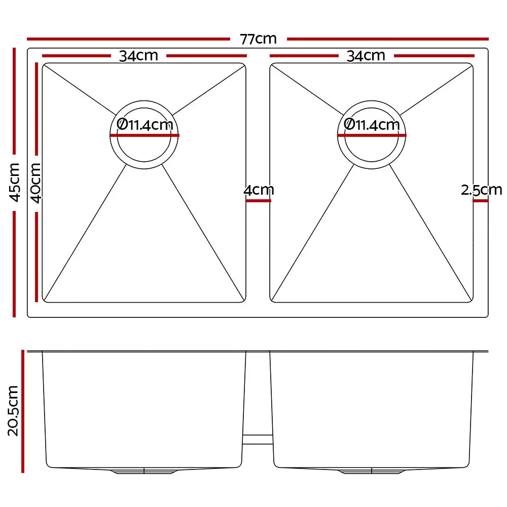 Cefito Kitchen Sink 77X45CM Stainless Steel Basin Double Bowl Black - Furniture > Bathroom > Sinks