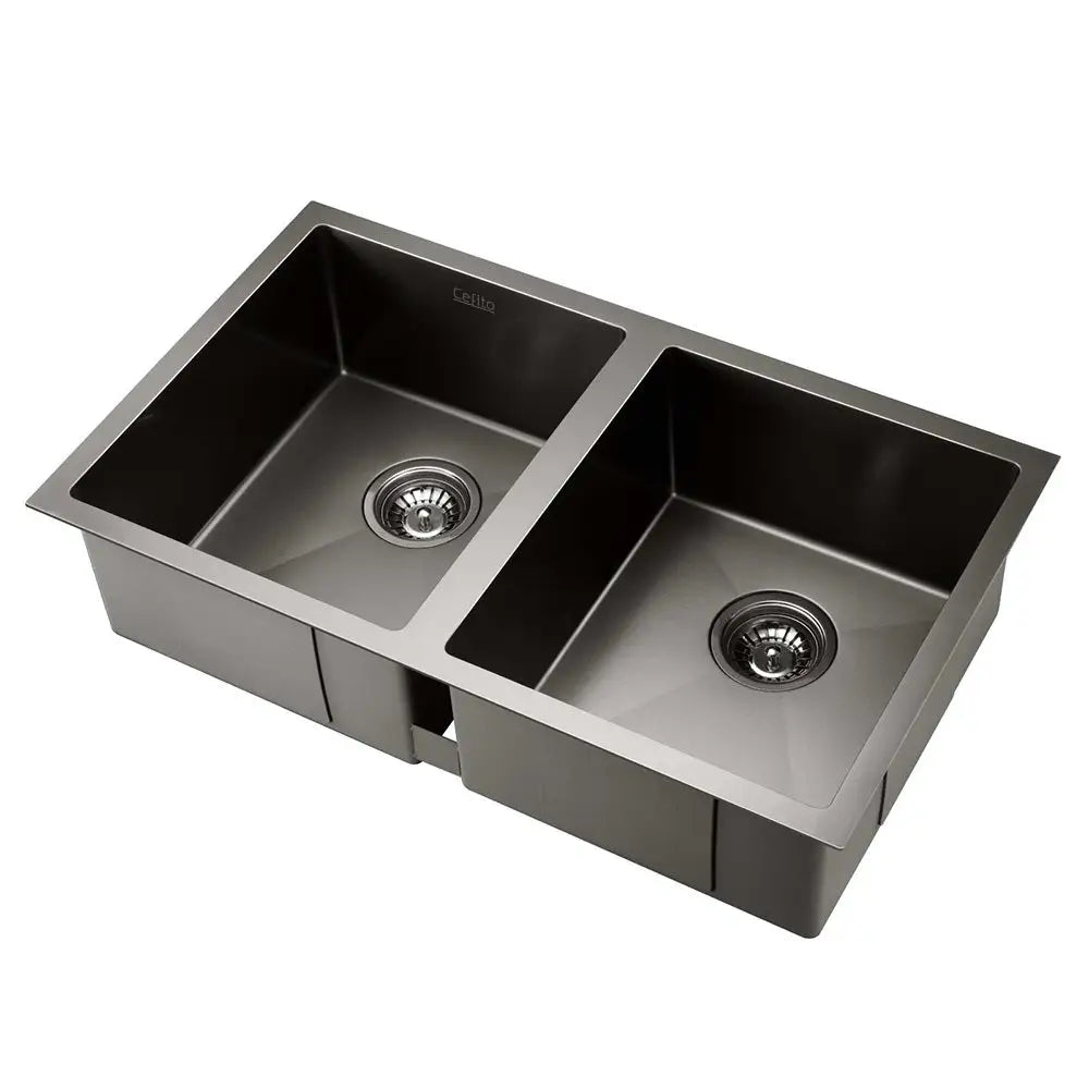 Cefito Kitchen Sink 77X45CM Stainless Steel Basin Double Bowl Black - Furniture > Bathroom > Sinks