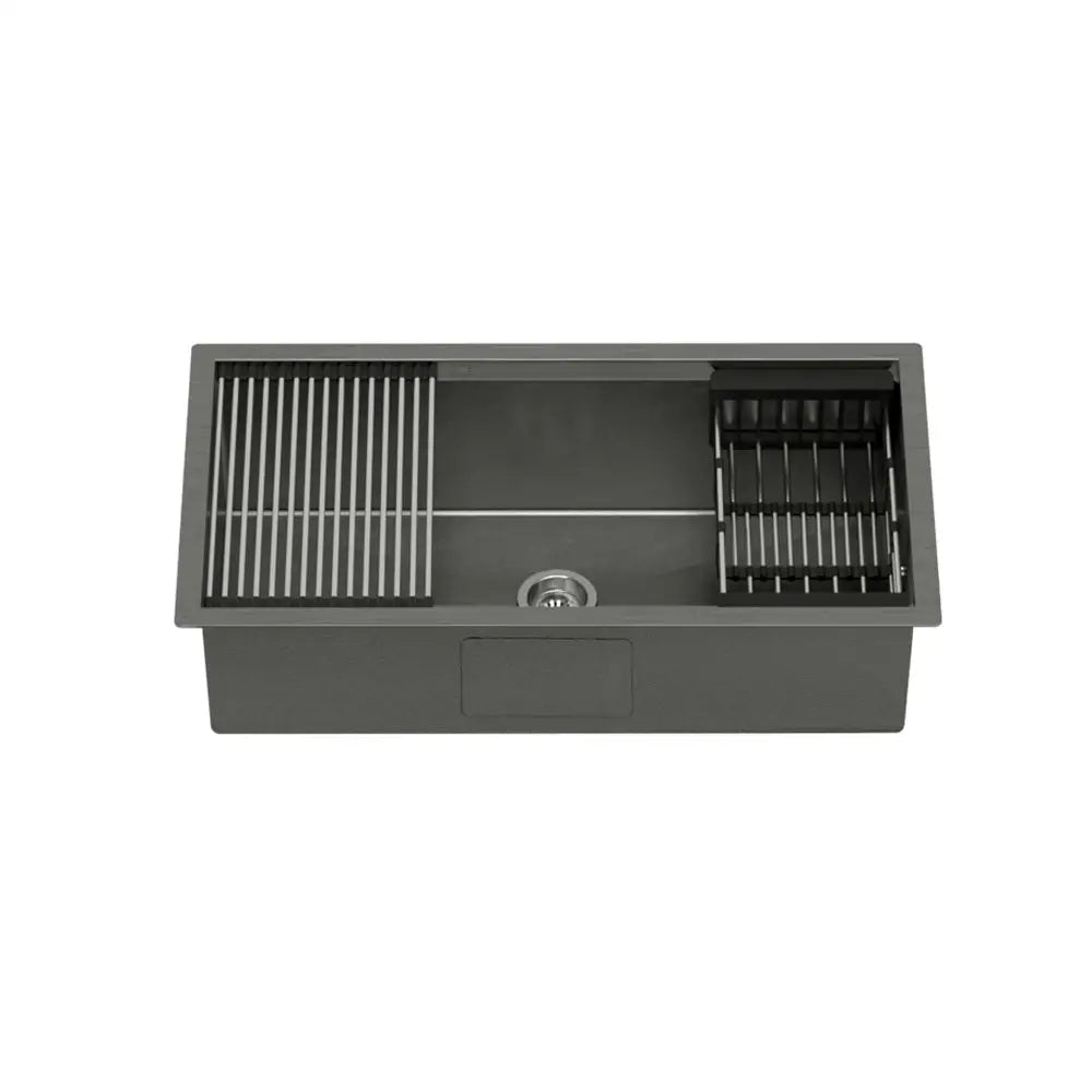 Cefito Kitchen Sink 81X45CM Stainless Steel Single Bowl Drain Rack Basket Black - Home & Garden > Kitchenware