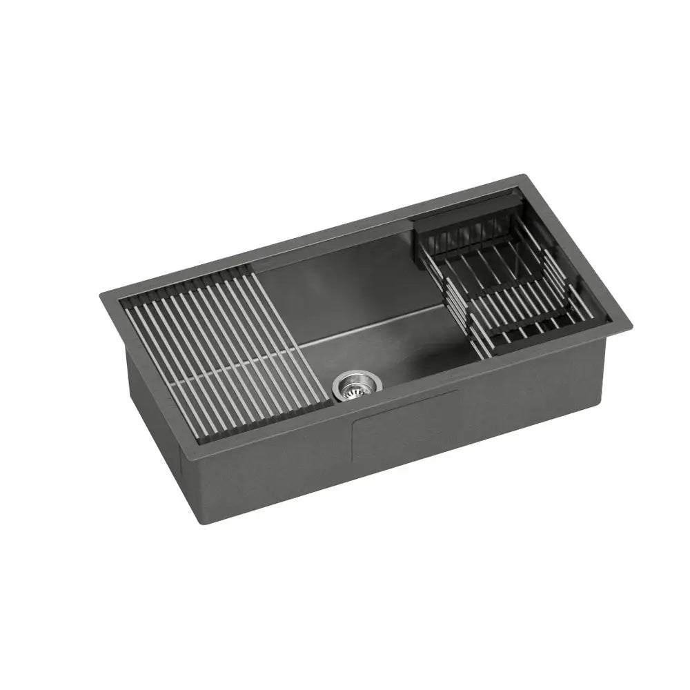 Cefito Kitchen Sink 81X45CM Stainless Steel Single Bowl Drain Rack Basket Black - Home & Garden > Kitchenware