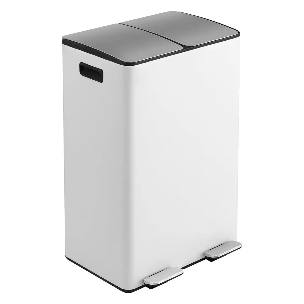 Cefito Pedal Bins Rubbish Bin Dual Compartment Waste Recycle Dustbins 60L White - Home & Garden > Kitchen Bins > Pedal