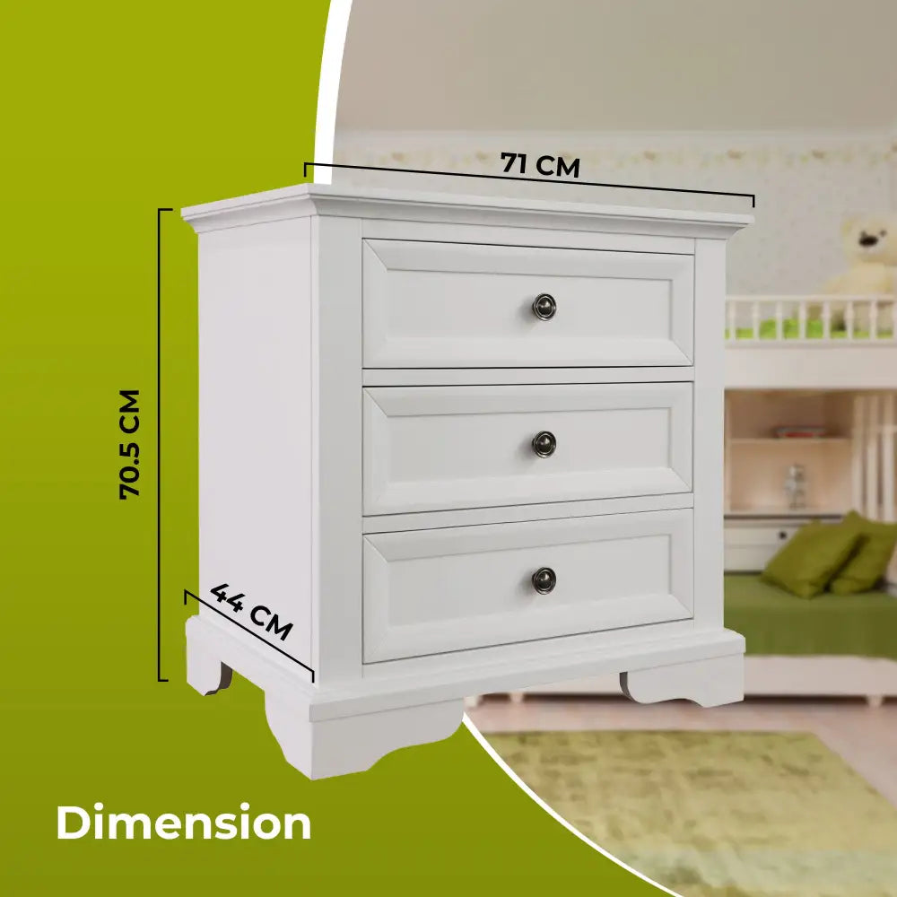 Celosia Bedside Table 3 Drawers Storage Cabinet Nightstand End Tables - White - Furniture > Bedroom
