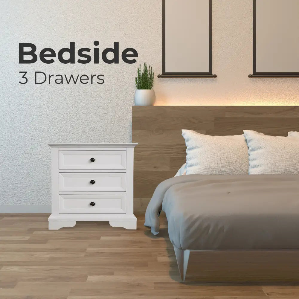 Celosia Bedside Table 3 Drawers Storage Cabinet Nightstand End Tables - White - Furniture > Bedroom