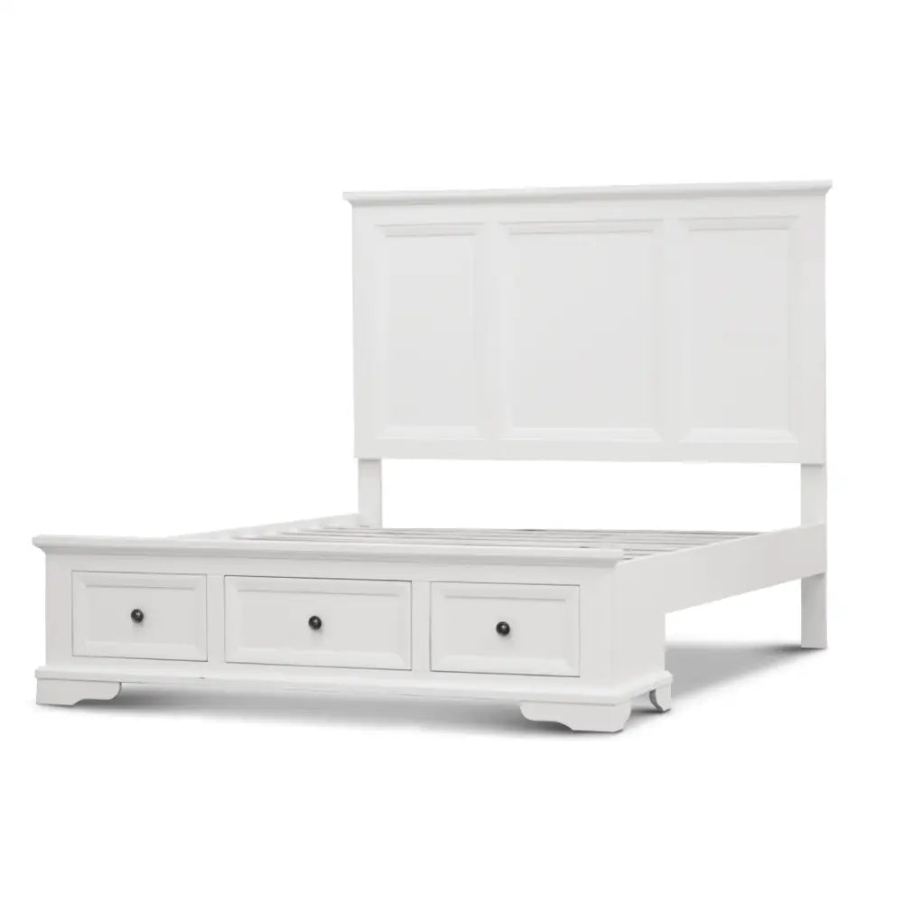 Celosia Queen Size Bed Frame Timber Mattress Base With Storage Drawers - White - Furniture > Bedroom
