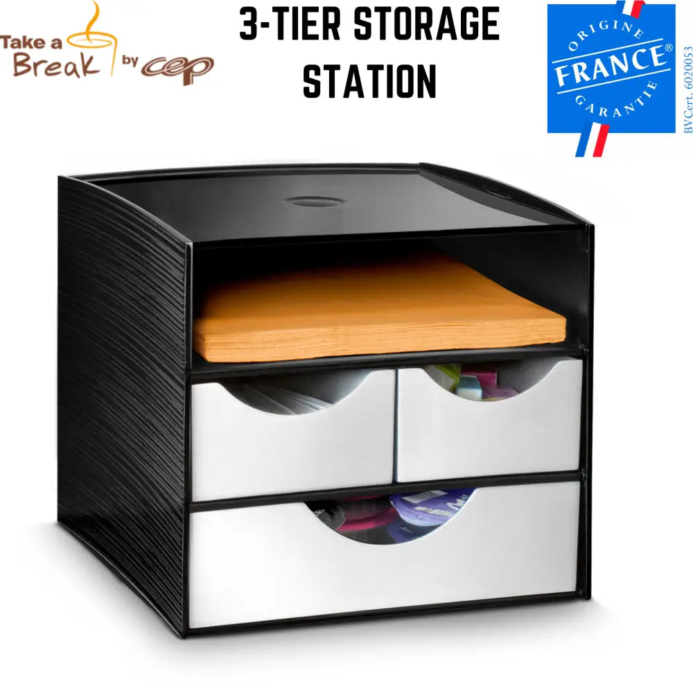 CEP 3 Tier Module Storage Station Home Office Black/Metallic Grey MADE IN FRANCE - Home & Garden > Home Office