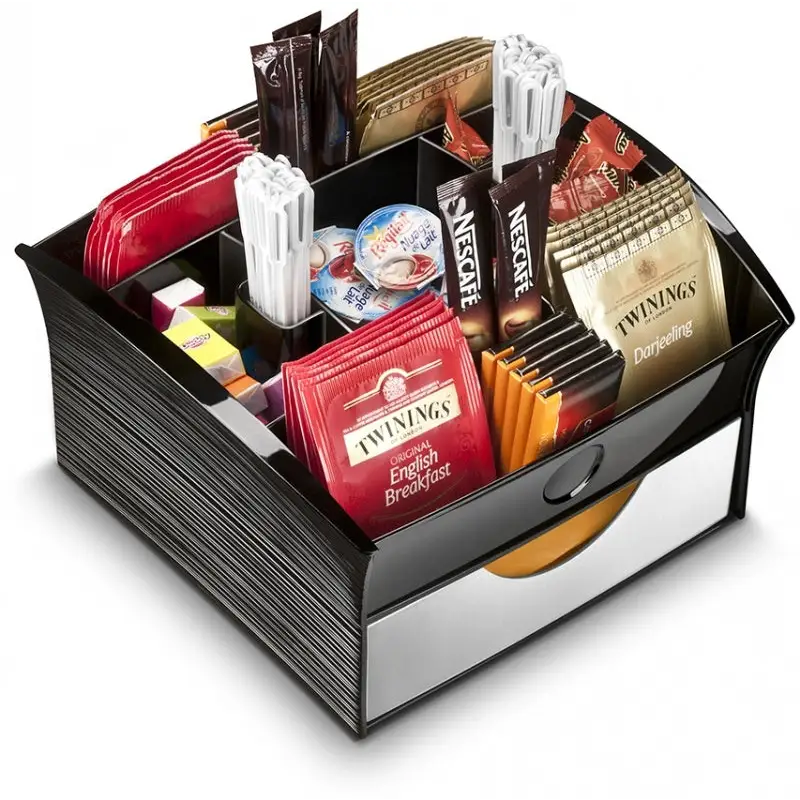 CEP Deluxe Tea Coffee Storage Home Office Organiser Distributor Tray - Black - Home & Garden > Kitchenware