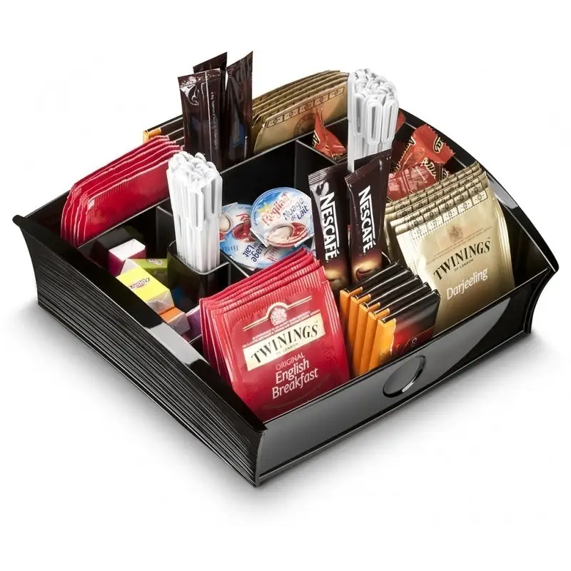CEP Tea Coffee Storage Home Office Organizer Organiser Distributor Tray - Black - Home & Garden > Kitchenware