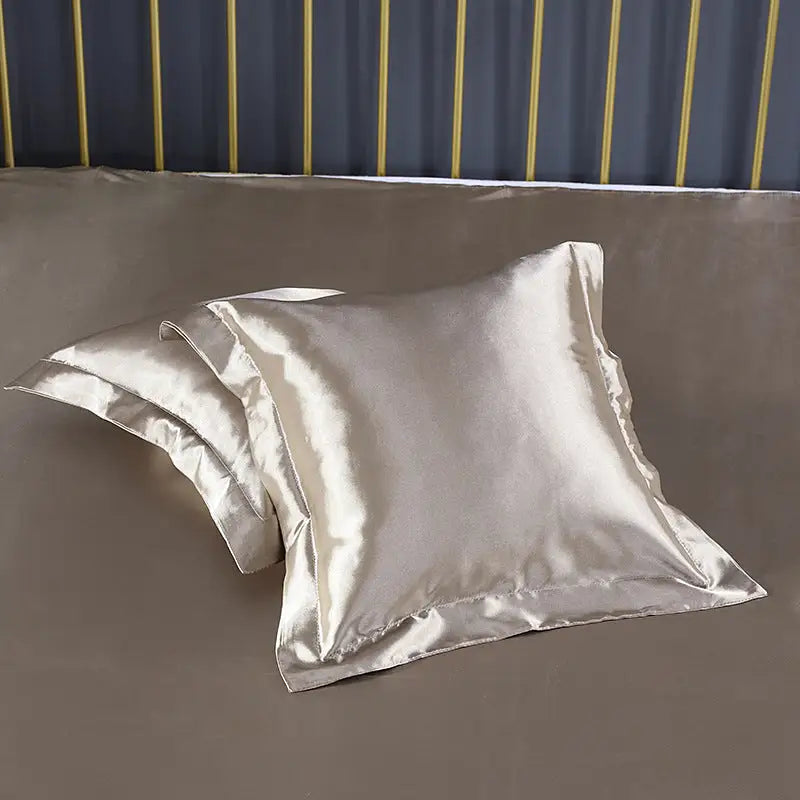 Champagne Gold 2 PCS Faux Silk Pillow Covers - Cooling Ice Silk Satin Cushion Covers - 45x45cm - Home & Garden >