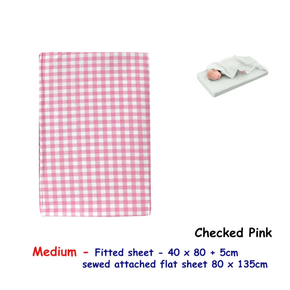 Checked Pink Bassinet Fitted Sheet with a Flat Sheet Sewed Attached - Home & Garden > Bedding > Bed Sheets