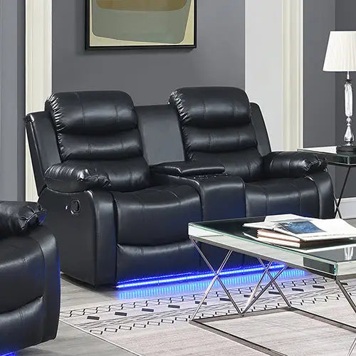 Chelsea 2R Seater Finest Leatherette Recliner Feature Console LED Light Ultra Cushioned - Furniture > Bar Stools &