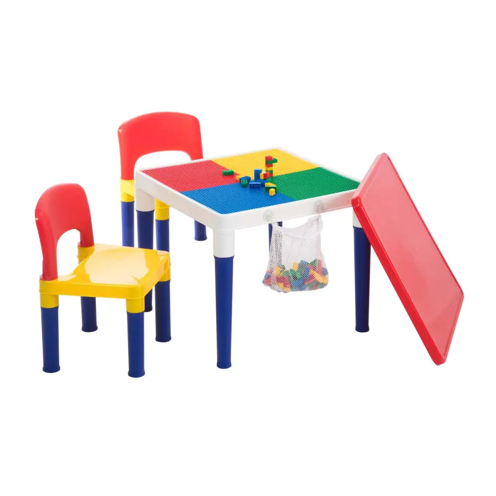 Children’s 2-in-1 Building Blocks Table & Chairs Set w/ 100 Blocks - Baby & Kids > Kid’s Furniture