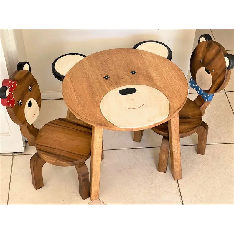 Children’s furniture Set Bear Table and 2 Chairs -natural wood handmade and solid build - Baby & Kids > Kid’s Furniture