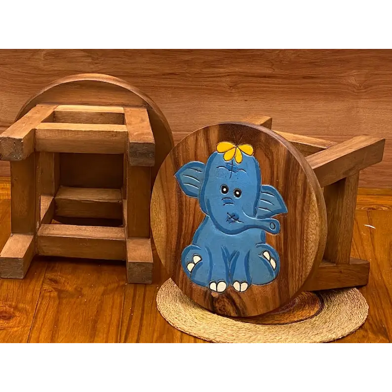 Children’s Wooden Stool Blue Baby ELEPHANT Themed Chair Toddlers Step sitting Stool - Baby & Kids > Kid’s Furniture