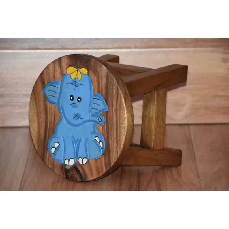 Children’s Wooden Stool Blue Baby ELEPHANT Themed Chair Toddlers Step sitting Stool - Baby & Kids > Kid’s Furniture