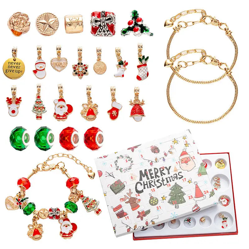 Christmas Charm Bracelet Advent Calendar - DIY Jewelry Gift Set with Festive Charms - Occasions > Christmas > Christmas