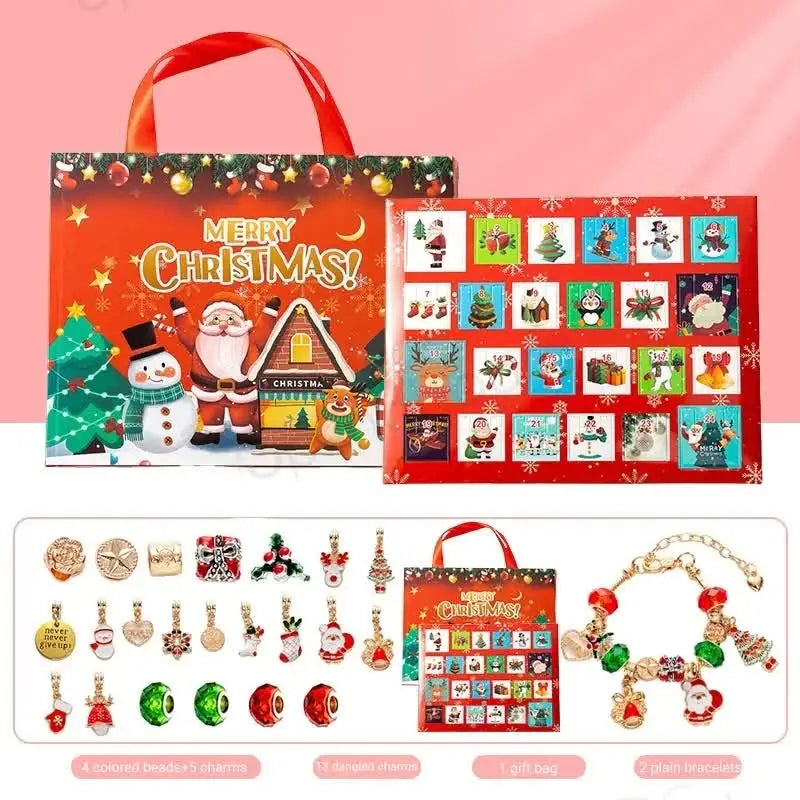 Christmas Charm Bracelet Advent Calendar - Festive Jewelry Gift Set with Pendants and Beads - Occasions > Christmas >