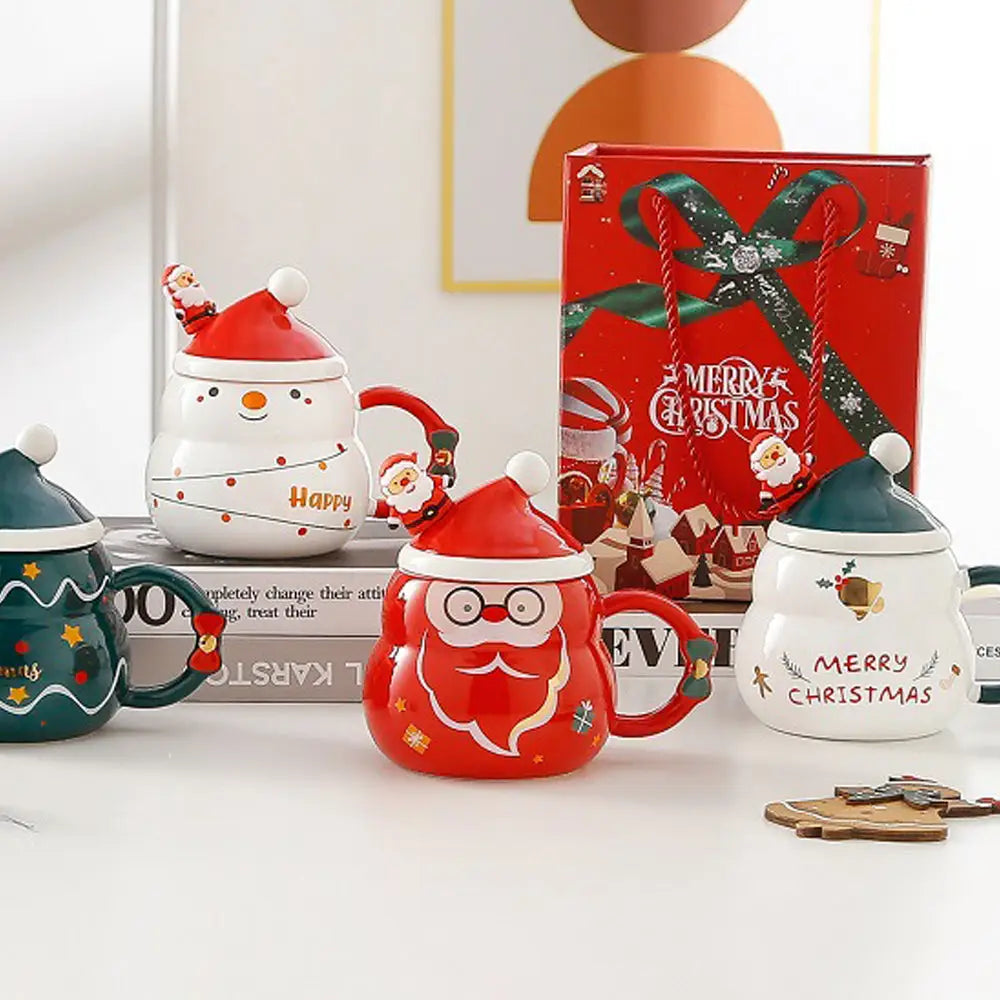 Christmas Cup Gift Box Ceramic Mug Set Mug Gift Set Christmas Coffee Cup(Snowman) - Occasions > Christmas > Christmas