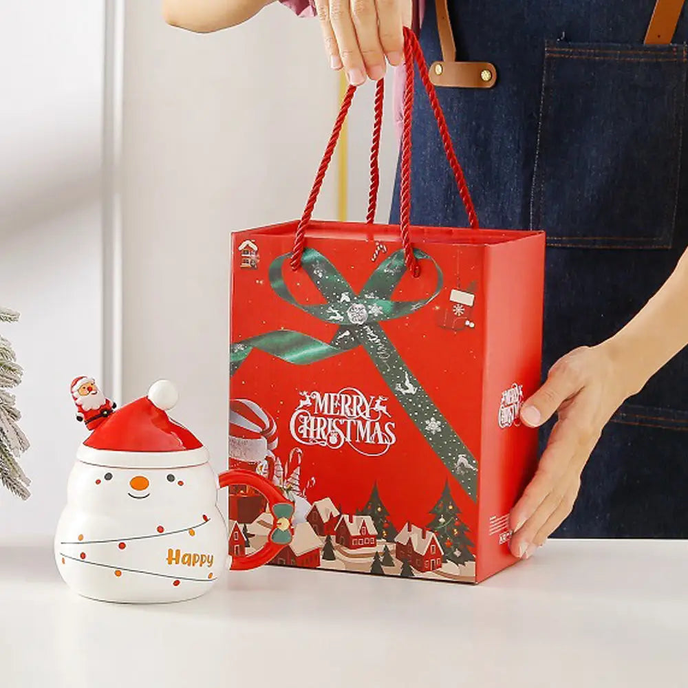 Christmas Cup Gift Box Ceramic Mug Set Mug Gift Set Christmas Coffee Cup(Snowman) - Occasions > Christmas > Christmas