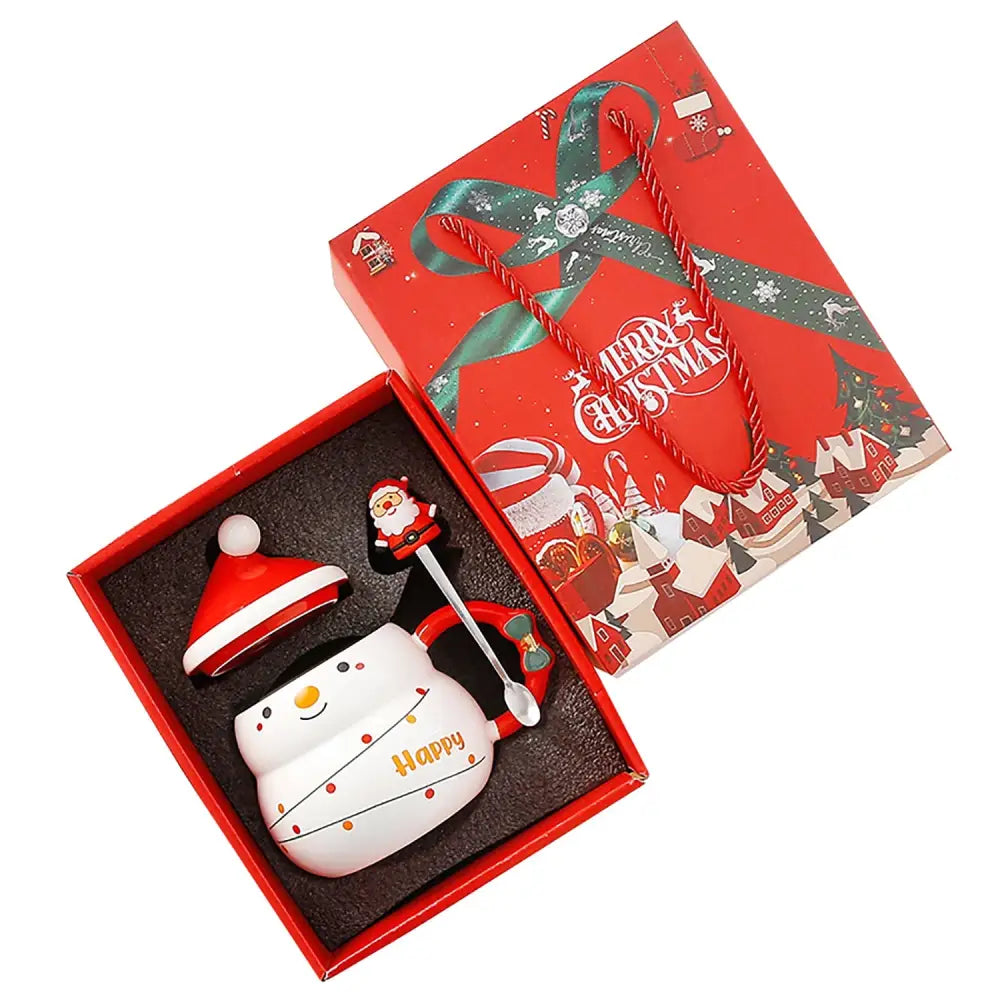 Christmas Cup Gift Box Ceramic Mug Set Mug Gift Set Christmas Coffee Cup(Snowman) - Occasions > Christmas > Christmas