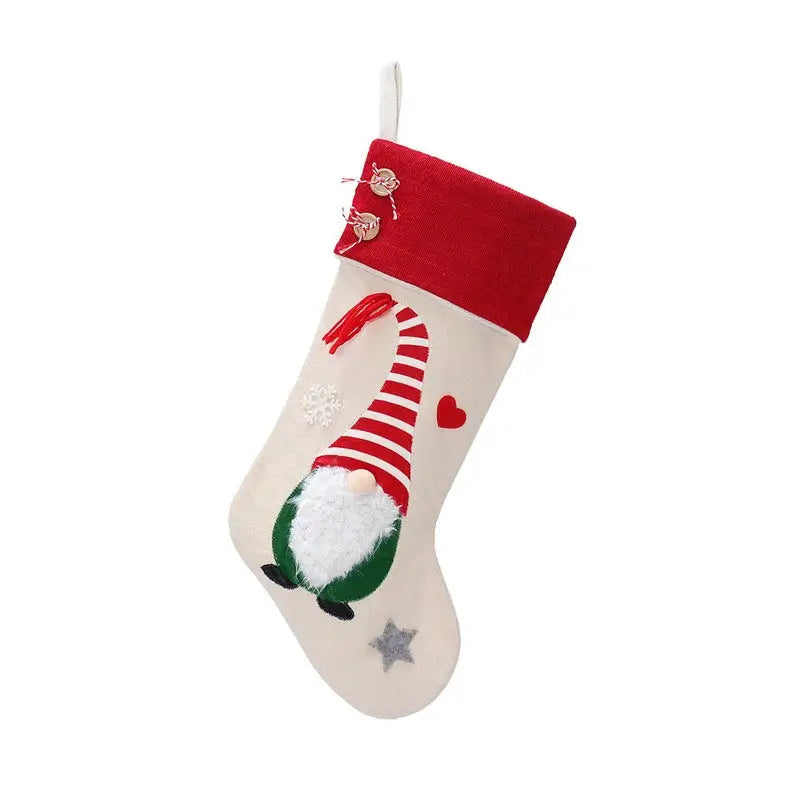 Christmas Gnome Stocking with Red Striped Hat and Decorations - Holiday Decor (3 pieces) - Occasions > Christmas >