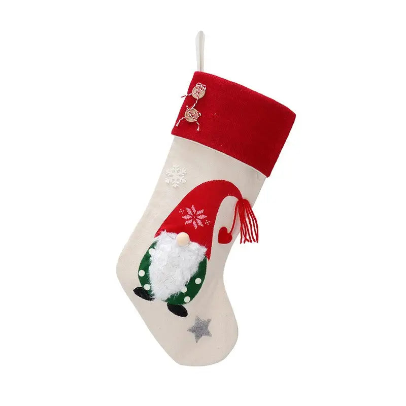 Christmas Gnome Stocking with Red Striped Hat and Decorations - Holiday Decor (3 pieces) - Occasions > Christmas >