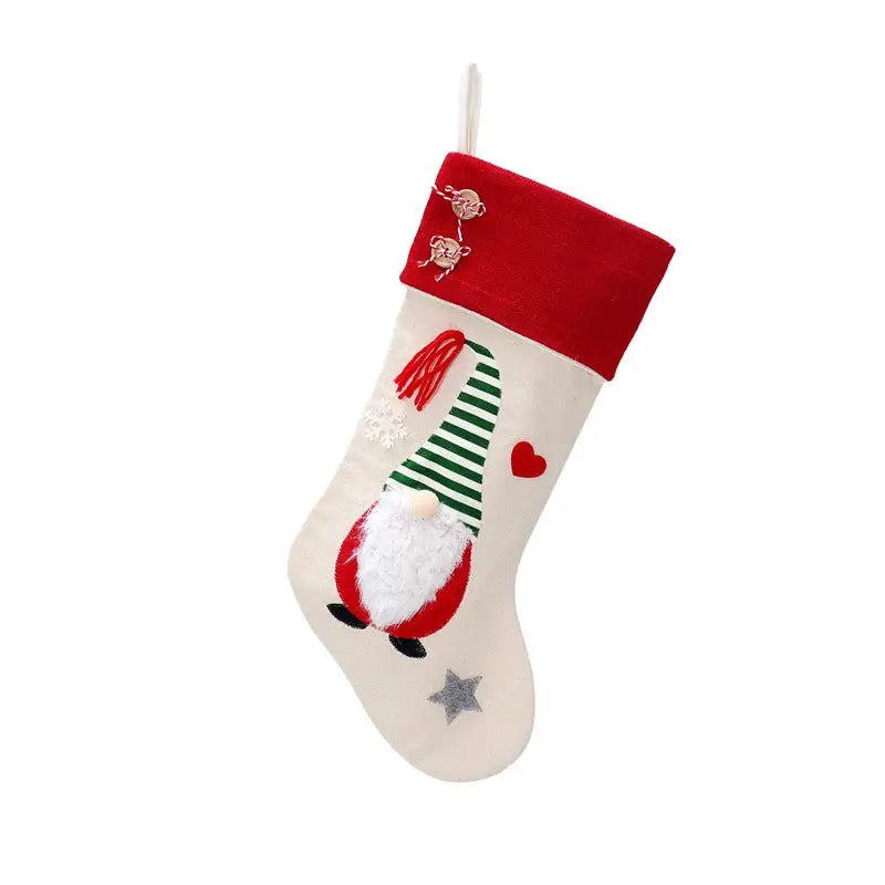 Christmas Gnome Stocking with Red Striped Hat and Decorations - Holiday Decor (3 pieces) - Occasions > Christmas >
