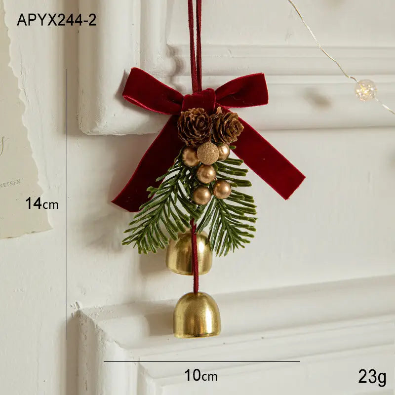 Christmas Hanging Ornament with Pinecones Bells and Velvet Bow - 14x10cm Festive Decoration(3 PCS) - Occasions >