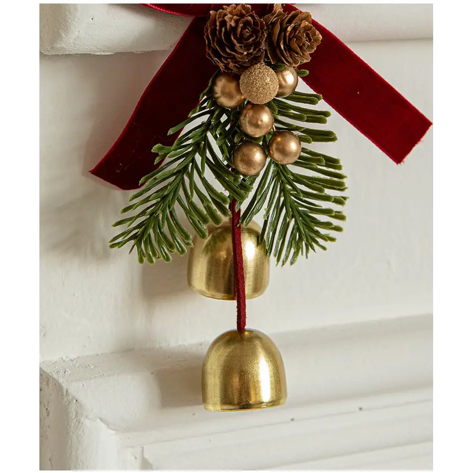 Christmas Hanging Ornament with Pinecones Bells and Velvet Bow - 14x10cm Festive Decoration(3 PCS) - Occasions >