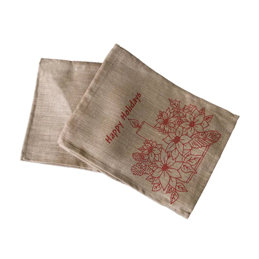 Christmas Jute Woven Taupe Table Runner 33 x 180cm Happy Holidays - Home & Garden > Kitchenware