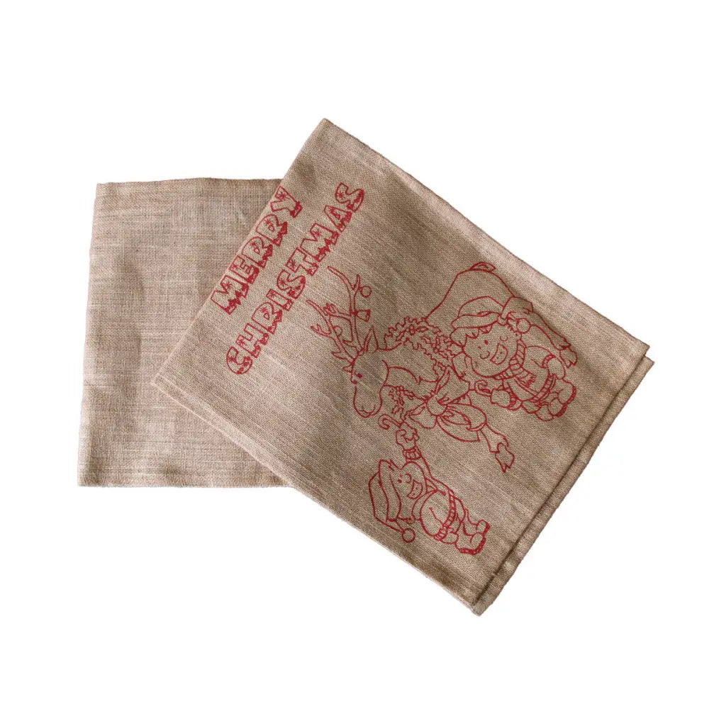 Christmas Jute Woven Taupe Table Runner 33 x 180cm Merry Christmas - Home & Garden > Kitchenware