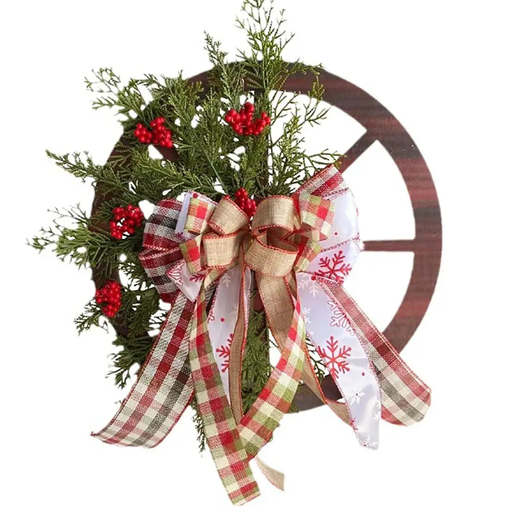 Christmas Red Wooden Wheel Wreath Front Door Hanging Garland Wall Decor(30*30cm) - Occasions > Christmas > Christmas