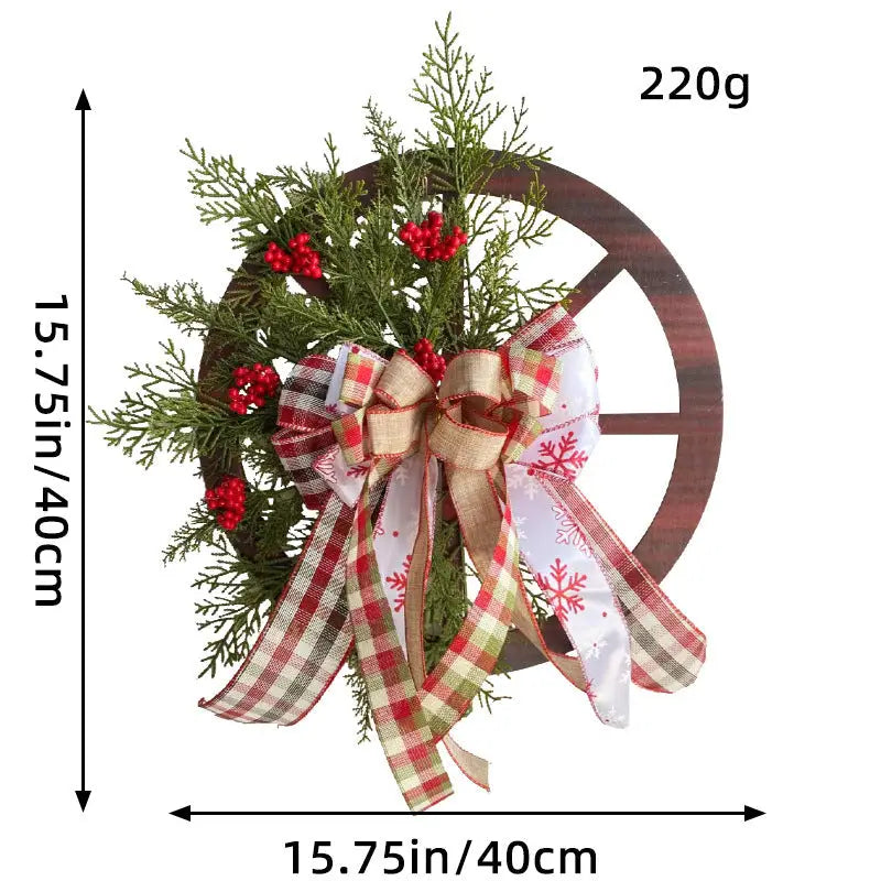 Christmas Red Wooden Wheel Wreath Front Door Hanging Garland Wall Decor(40*40cm) - Occasions > Christmas > Christmas