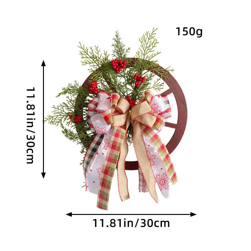 Christmas Red Wooden Wheel Wreath Front Door Hanging Garland Wall Decor(30*30cm) - Occasions > Christmas > Christmas