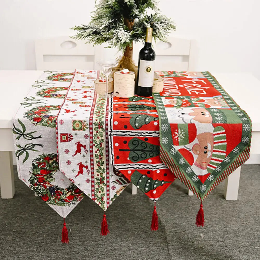 Christmas Table Runner thickened knitted Dining Tablecloth Xmas Party Decor(Elk) - Occasions > Christmas > Christmas
