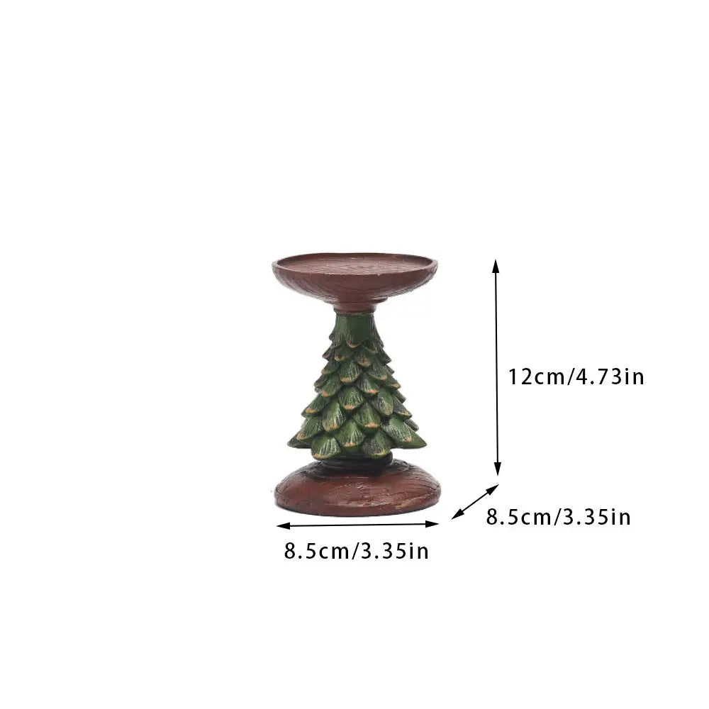 Christmas Tree Candle Holder - Rustic Resin Pillar Stand 12cm Festive Decoration - Occasions > Christmas > Christmas